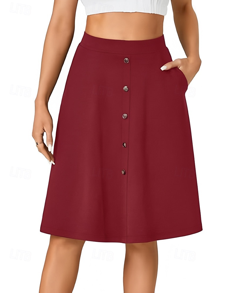 Femmes Jupe Occasionnel Au-dessus du genou Taille Basse Jupes Uni Avec Poches Micro-Élastique Vacances Rue Noir Rouge Bleu Marron Automne Polyester de 2025 ? $20.99 –P12