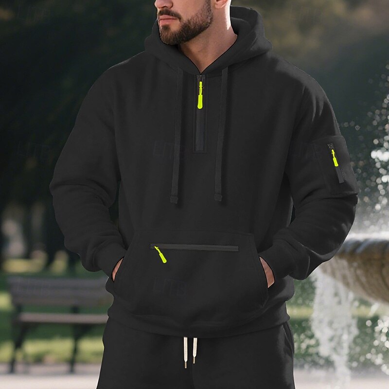 Hombre Sudadera Sudadera con capucha y cremallera de un cuarto Sudadera con capucha de lana Negro Blanco Azul Marino Caqui Gris Claro Con Capucha Plano Bolsillo Cremallera de un cuarto Deporte Diario 2025 - $23.99 –P13