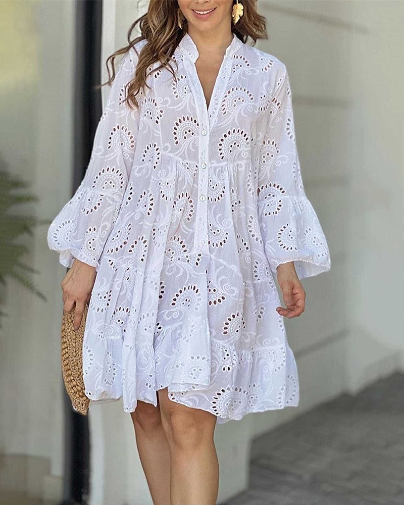 Per donna Mini Abito Abito in Pizzo Vestito Casual Moda Moderno Quotidiano Spiaggia Weekend Vestibilità regolare Semplice Manica Lunga Scollo a V Bianco Rosso Rosso rosa Primavera Autunno del 2025 a $27.99 –P1