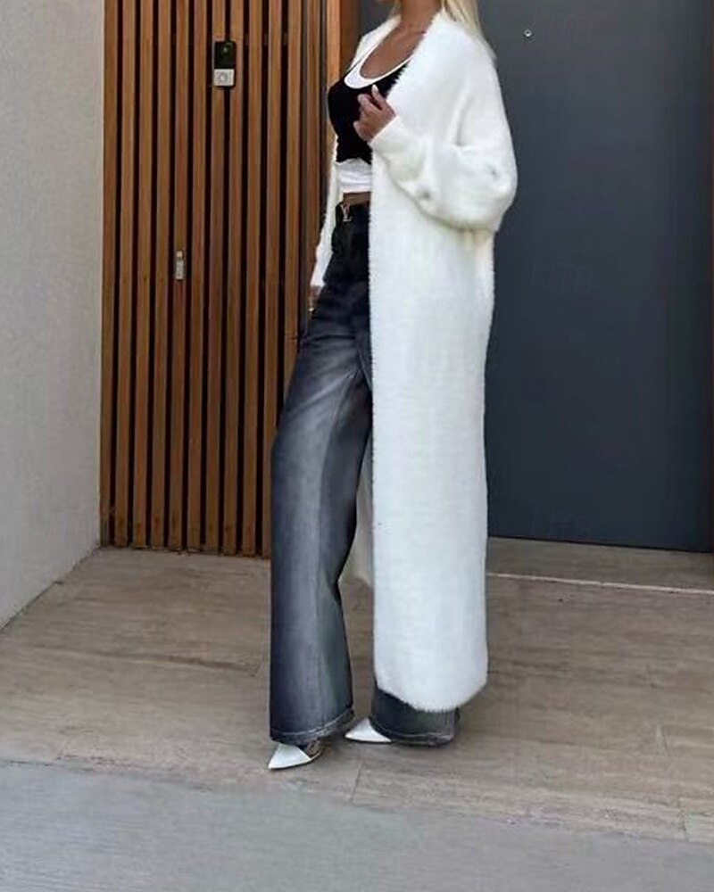 Pentru femei Pulover Bluza Modă Șic Stradă Zilnic Culoare solidă Striat În V Tricotat Manșon Lung Topuri lungi Tricotat Concediu Ieșire Sfârșit de săptămână Alb Toamnă Iarnă 2025 - $25.99 –P4