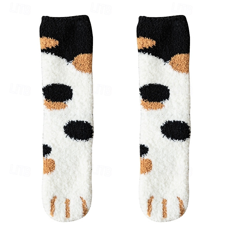 3 Pairs Cute Cat Claw Socks Fuzzy Coral Fleece Winter Warm Sleep Socks for Women Cozy Mid Calf Thick Soft Indoor Floor Socks 2025 - $10.99 –P3
