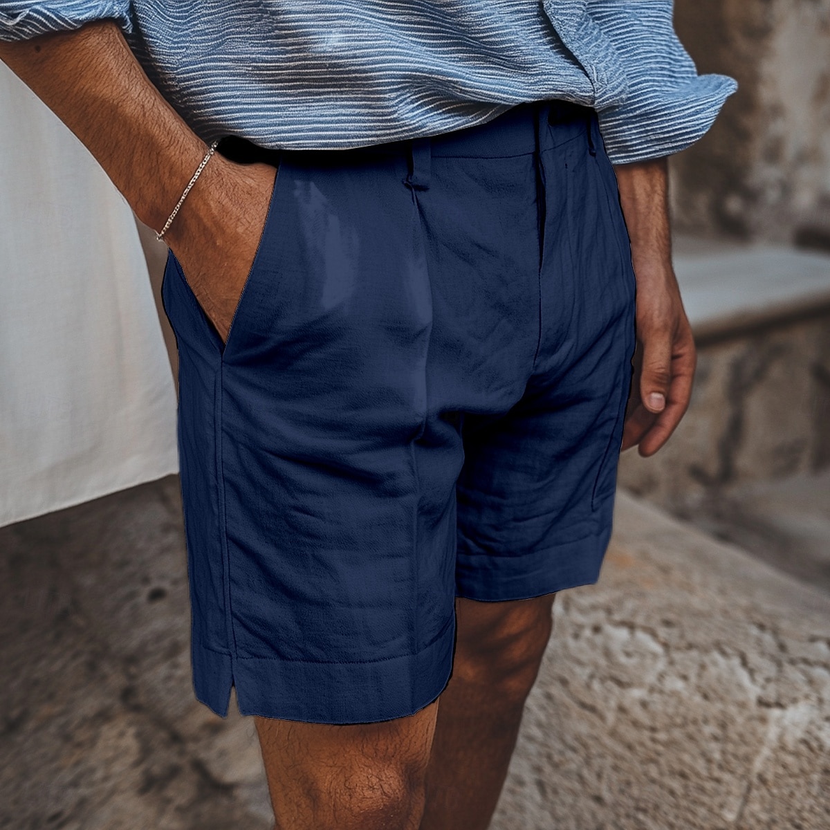 Herren Shorts Leinenshorts Sommershorts Bermudashorts Strandshorts Gerader Schnitt Einfach Weich Atmungsaktiv Knielang Lässig Täglich Ferien Mode Streetwear Schwarz Weiß Unelastisch 2025 - $23.99 –P6