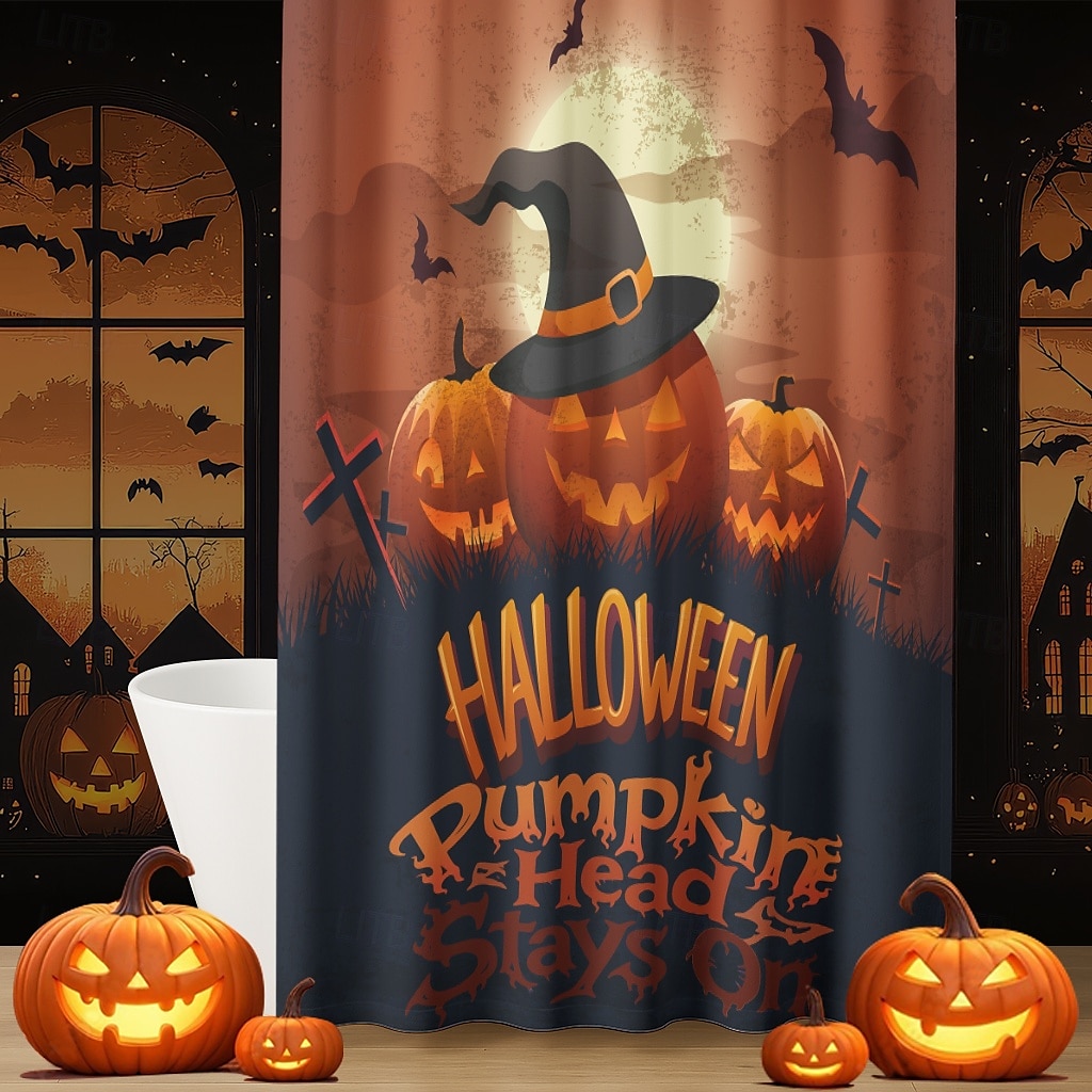 Rideau de douche d'Halloween avec crochets en polyester lavable et imperméable, décoration de salle de bain et baignoire de 2025 ? $21.99 –P19