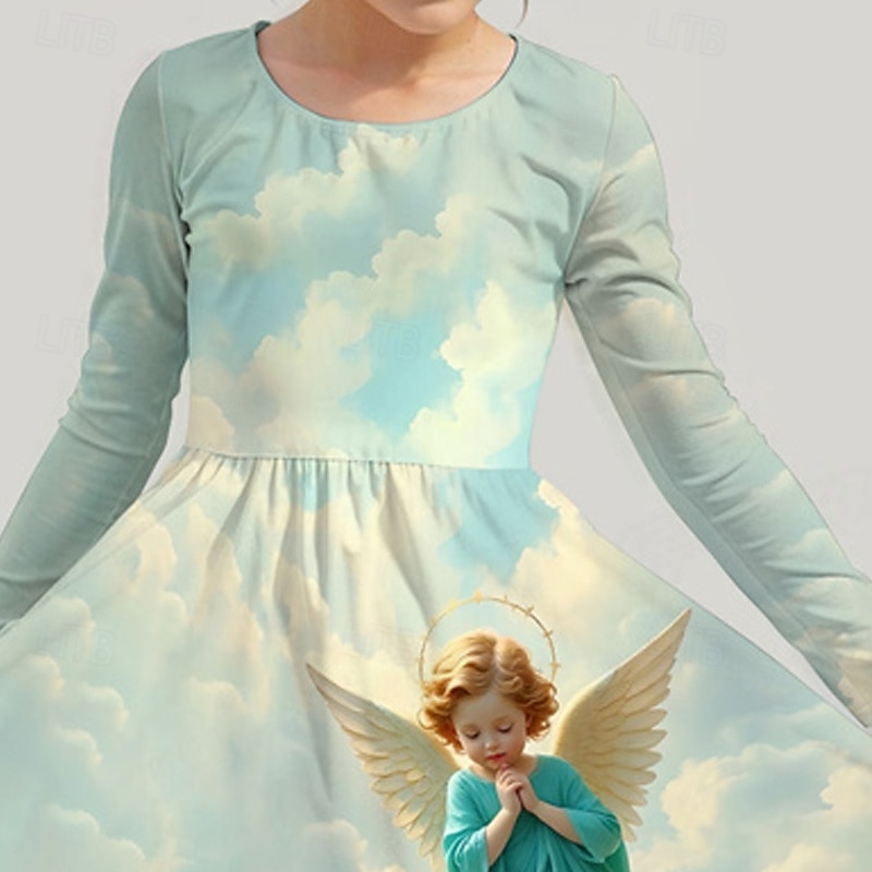 Mädchen' 3D Grafik Kleid Langarm Sommer Frühling Urlaub Täglich Ferien Prinzessin Schön Süß Kinder 4-12 Jahre Freizeitkleid A Linie Kleid Knielang Normale Passform 2025 - $16.99 –P2