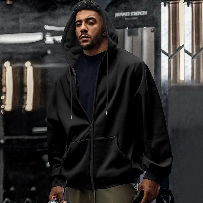 Per uomo Felpa con cappuccio Felpa con cappuccio a zip intera Felpa con cappuccio in pile Aalbicocca Nero Verde militare Blu marino Grigio chiaro Con Cappuccio Semplice Tasca Sport & Outdoor del 2025 a $26.99 –P3
