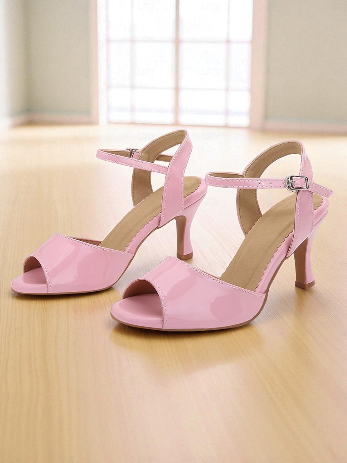 damskie różowe buty do tańca latynoskiego z odkrytymi palcami - regulowane paski, lakierowane, profesjonalne buty do tańca towarzyskiego dla tancerek i salsy 2025 - $54.99 –P5