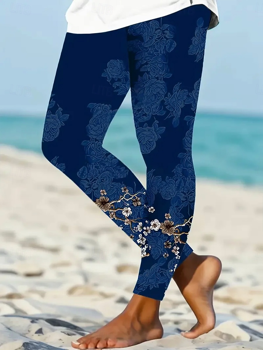 Women's Leggings Vacation Vintage Fashion Ankle-Length High Waist Floral Graphic Paisley Printing Soft Breathable High Elasticity Daily Outdoor Navy Light Blue Spring Fall Winter Slim Fit 2026 - $21.99 –P5