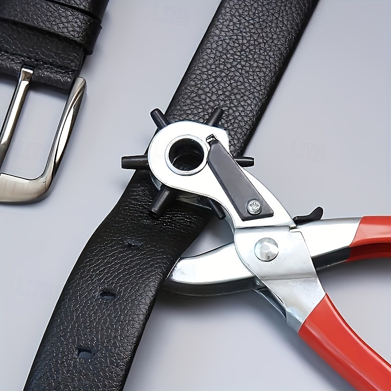 1pc Heavy-Duty Faux Leather Belt Hole Punch Pliers  Rotary Steel Hand Tool with Red Rubberized Grip for Belts Sewing Projects & Crafting  Perfect Gift for DIY Enthusiasts Faux Leather Hole Punch 2025 - $21.99 –P7