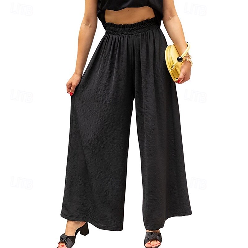 Femmes Jambe large Slacks Streetwear Occasionnel Longueur complète Naturel Uni Avec Poches Taille Élastique Confortable Fête Week-end Rouille Vert printanier Noir Blanche Automne Coupe régulière de 2025 ? $17.99 –P8
