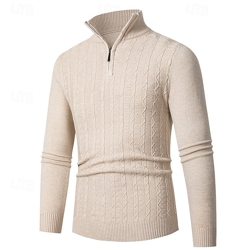 Men's Pullover Sweater Jumper Quarter Zip Sweaters Knit Sweater Cable Knit Regular Tops Knitted Plain Quarter Zip Fashion Casual Vacation Daily Wear Clothing Apparel Fall Winter Black Navy Blue S M L 2026 - $26.99 –P2