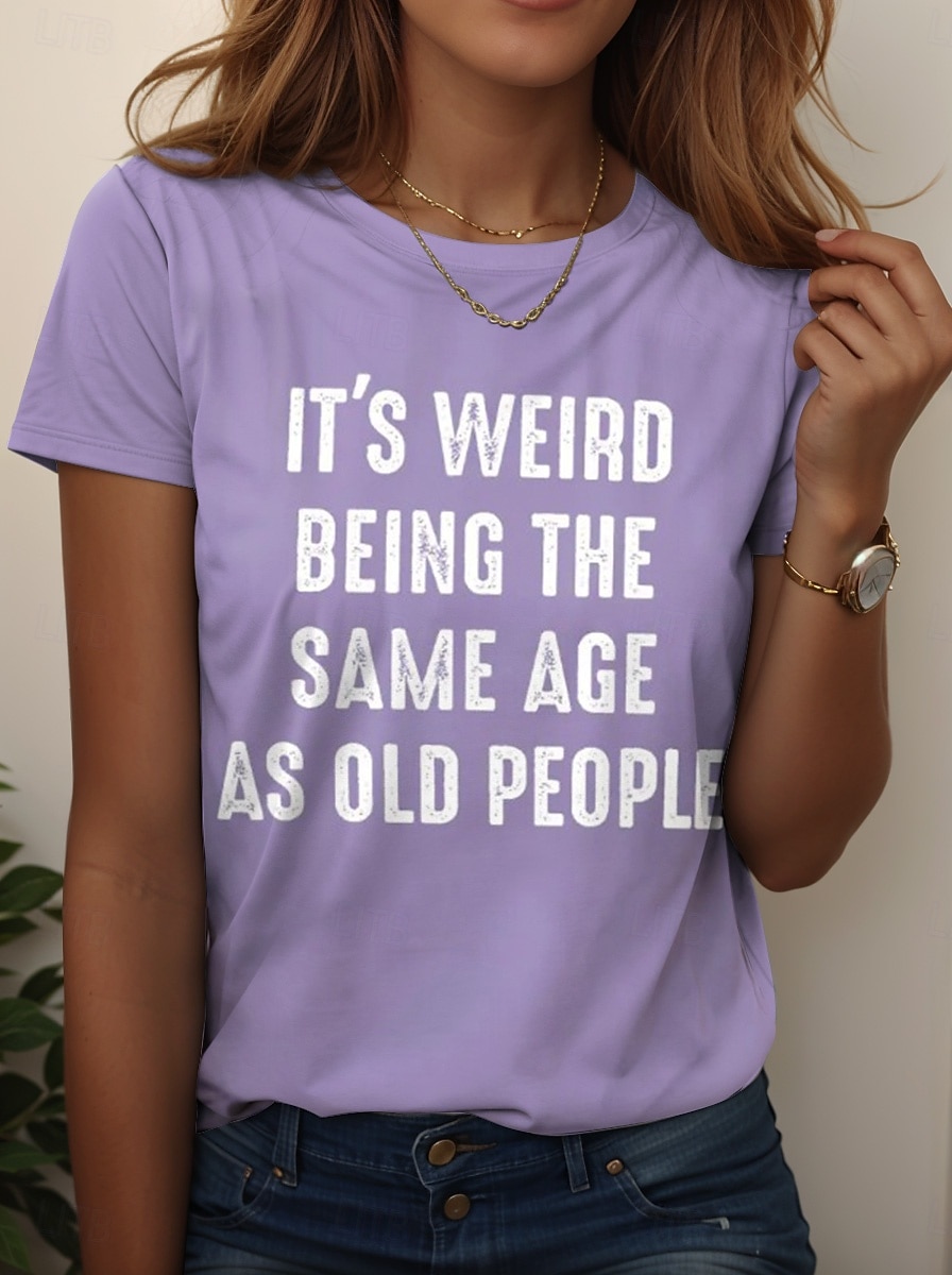 Oktoberfest Dame T skjorte Grafisk Bokstaver Årgang Stilfull Klassisk Kortermet Crew-hals Vanlige topper Daglig Helg Trykt mønster Svart Hvit Rosa Blå Lilla Sommer Vår IT'S WEIRD BEING THE SAME AGE 2025 - $19.99 –P6