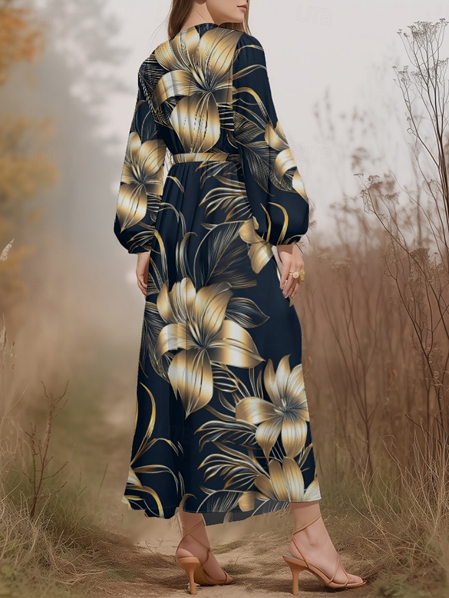 Femmes Robe Midi Robe Décontractée Mousseline de Soie Robe évasée Moderne Vacances Quotidien Week-end Coupe régulière Fleuri manche longue Col en V bleu marine Bleu Bleu de minuit Été Printemps de 2025 ? $31.99 –P8