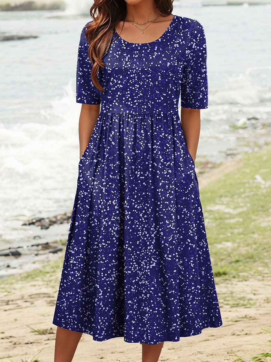 Women's Midi Dress A Line Dress Summer Dress Vacation Casual Daily Holiday Regular Fit Graphic Geometric Half Sleeve Crew Neck Red Blue Green Summer Spring 2025 - $31.99 –P3