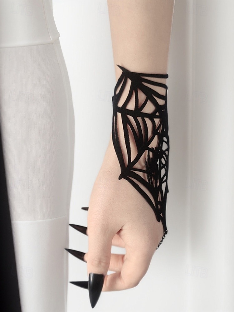 Damen-Halloween-Handarmband mit Spinnennetz – schwarze Gothic-Handkette aus Polyester mit Spinnendesign für Kostümpartys und Cosplay 2025 - $9.99 –P2