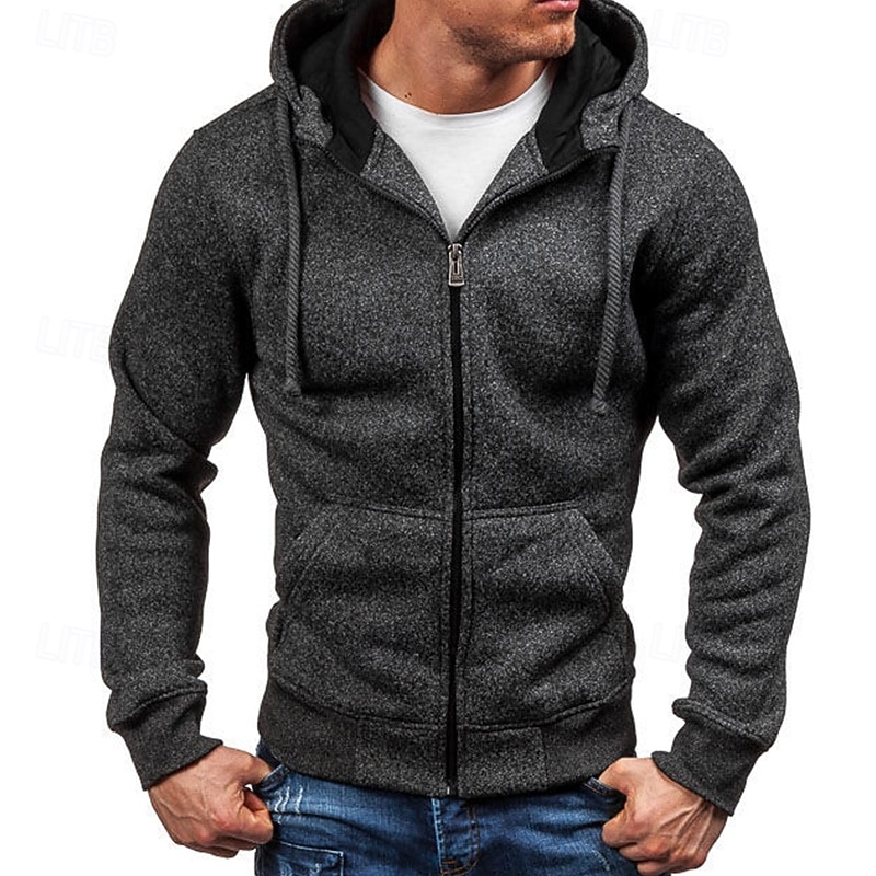 Per uomo Felpa con cappuccio Felpa con zip Felpa con cappuccio in pile Nero Grigio chiaro Grigio scuro Con Cappuccio Semplice Con zip Tasca Frontale Sport & Outdoor Casuale Quotidiano Streetwear Cool del 2025 a $23.99 –P3