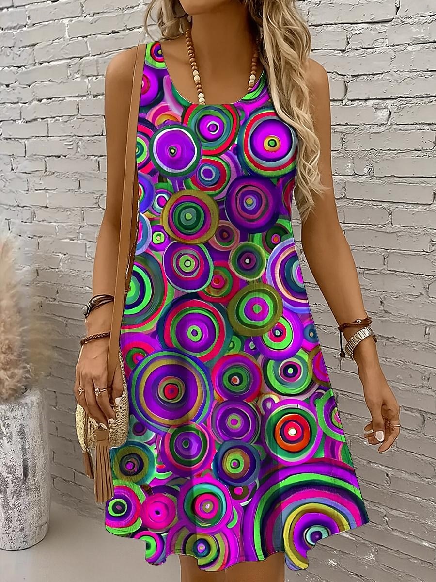 Femmes Mini Robe Robe Décontractée Robe d'Été Robe trapèze Robe à épaules dénudées Vacances Occasionnel Boho Fête Plage Coupe régulière Graphique Géométrique À pois Sans manches Col ras du cou Col de 2025 ? $21.99 –P5