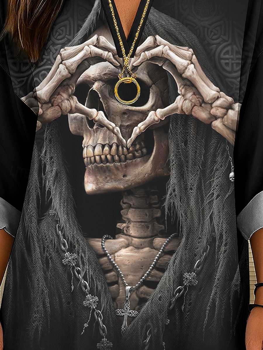 Halloween Dame Bluse Hjerte Kjærlighed Grafisk Årgang Stilfull Fritid Langermet V-hals Vanlige topper Daglig Ferie Trykt mønster Svart Hvit Oransje Sommer Vår Høst 2025 - $24.99 –P3