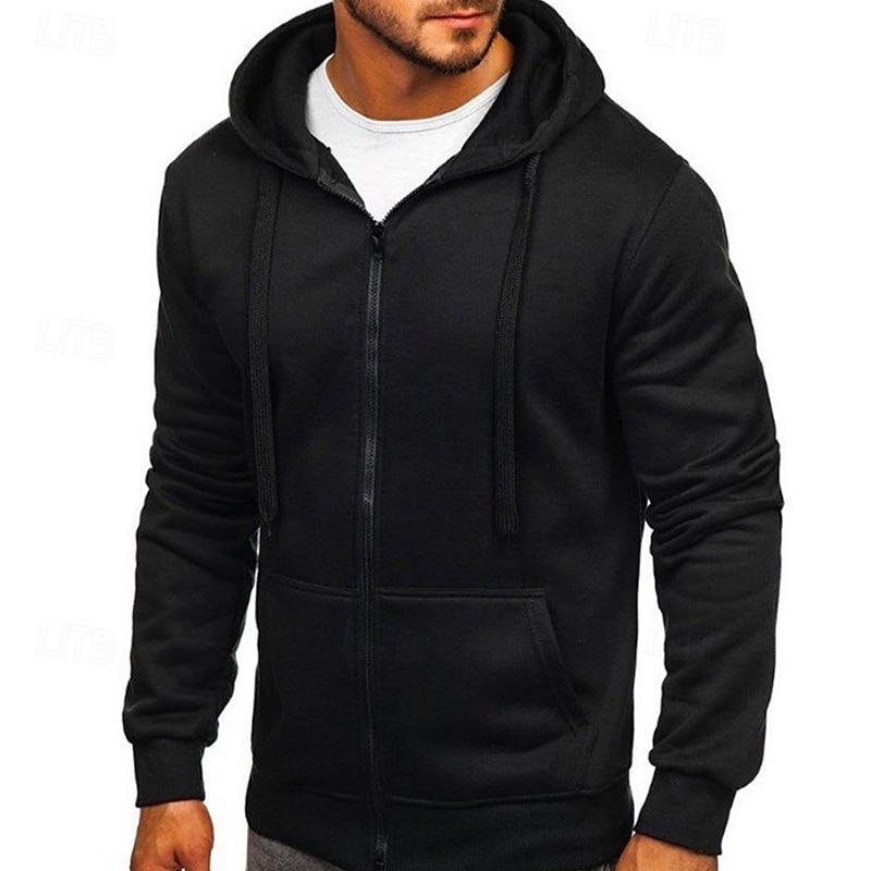 Per uomo Felpa con cappuccio Felpa con cappuccio a zip intera Felpa con cappuccio in pile Nero Bianco Verde militare Rosso Borgogna Con Cappuccio Semplice Con zip Tasca Sport & Outdoor Casuale del 2025 a $23.99 –P4