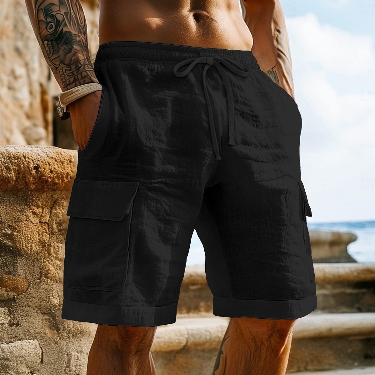 Per uomo Pantaloncini cargo Shorts Shorts di Lino Pantaloncini Estivi Shorts da Spiaggia Elastico in vita Coulisse Multi-tasche Semplice Lunghezza al ginocchio All'aperto Quotidiano Spiaggia Vacanza del 2025 a $22.99 –P9