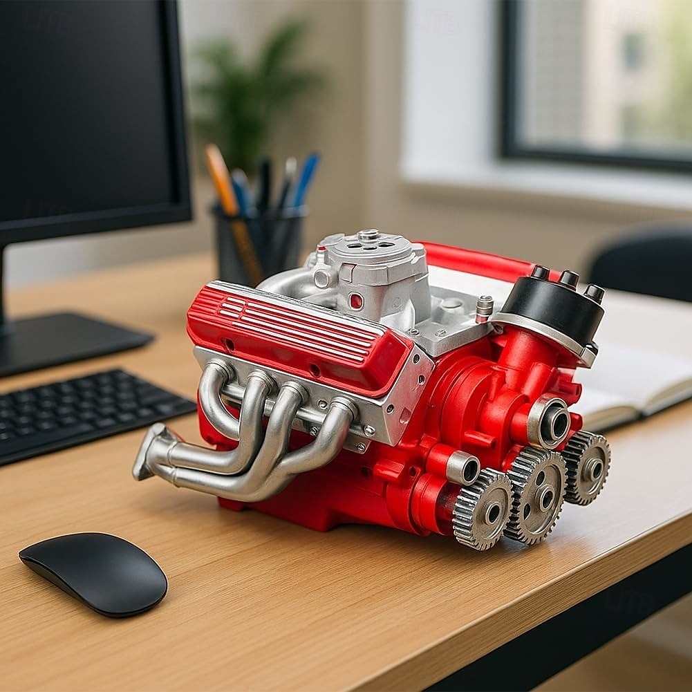 V8-motor hartsprydnad bensin liten blockmotor modellbyggsatser invecklad växeldesign motorfigur skulptur hantverk för skrivbord bokhylla dekoration 2025 - $20.99 –P4