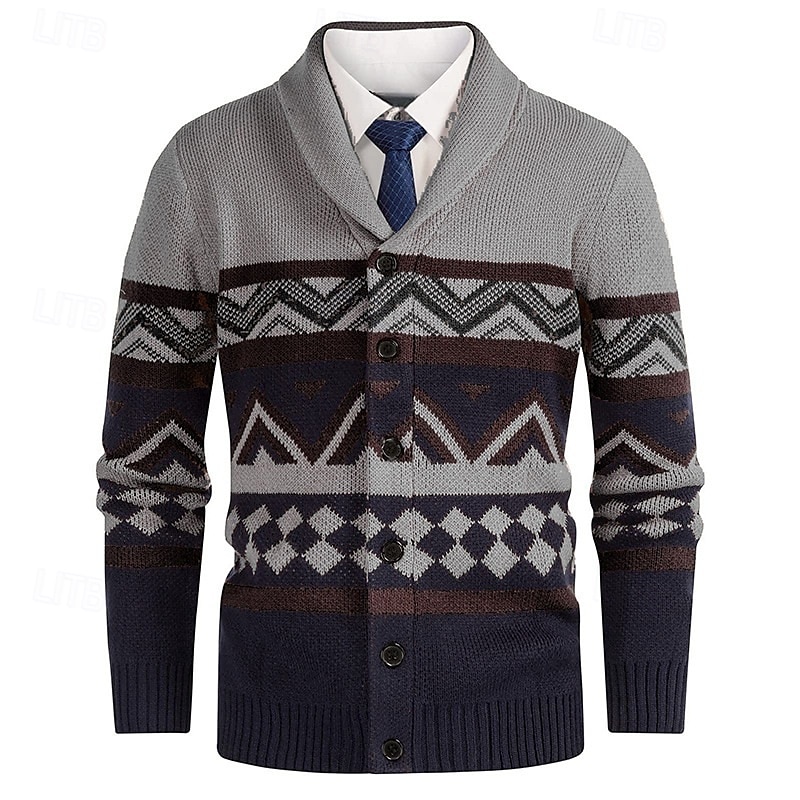 Herre Genser Cardigan Genser Fair Isle genser Riflet Strikke Vanlige topper Strikket Geometrisk Buet Ferie Mote Avslappet Dagligdagstøy Klær Vår & Vinter Hvit Gul S M L 2025 - $42.99 –P2