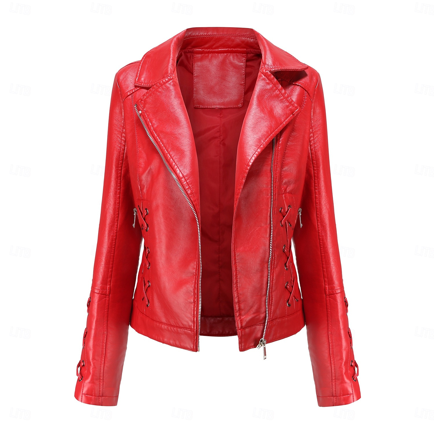 Women's Faux Leather Jacket Comfortable Full Zip Fashion Street Style Plain Outdoor Casual Daily Regular Turndown Regular Fit Long Sleeve Outerwear Black Red Green Spring Fall 2025 - $43.99 –P9
