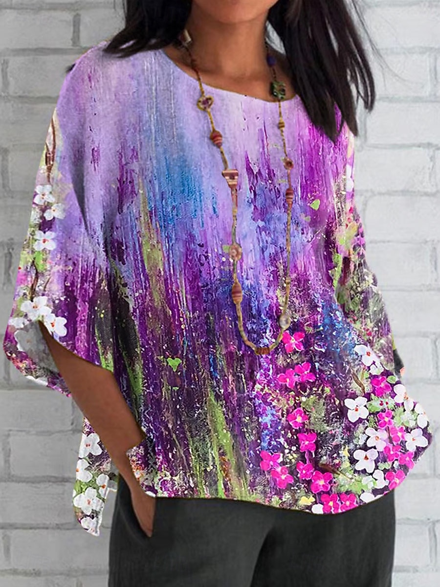 Chemisier en Lin Femme Respirant Léger Manches Longues Graphique Florale Vintage Élégant Classique Manches 3/4 Tops Réguliers Imprimé Quotidien Blanc Rose Violet Clair Violet Été Printemps Automne de 2026 ? $32.99 –P1