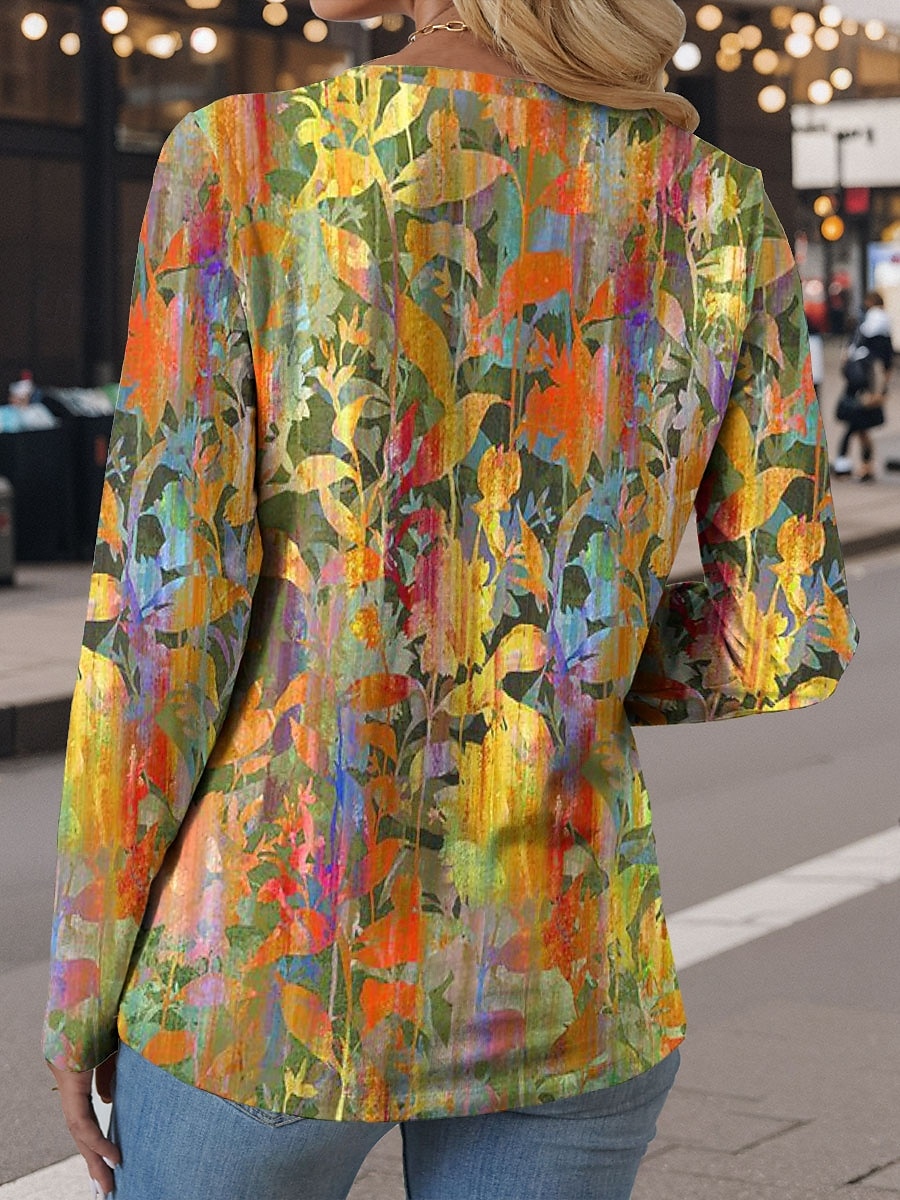Femmes T-shirt Fleuri Graphique Occasionnel manche longue Col ras du cou Col rond Hauts Réguliers Quotidien Imprimé Jaune Violet Vert Été Printemps Automne de 2025 ? $22.99 –P2