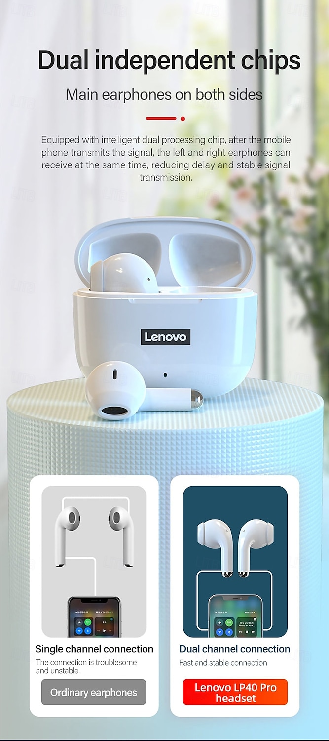2025年 Lenovo LP40 完全ワイヤレスヘッドホン TWS イヤホン Bluetooth 5.1 ステレオ 充電ボックス付き Apple、Samsung、Huawei、Xiaomi、Mi 対応 自動ペアリング 日常使用 旅行 アウトドア 携帯電話  コレクション – $23.99 –P6