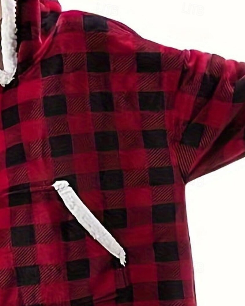 Naisten Pullover-huppari Hupparit Skottiruutukuvio Katutyyli Vapaa-aika Pitkähihainen Hupullinen Tavalliset topit Katu Pyhäpäivä Bile Tasku Rubiini Talvi 2025 - $36.99 –P2