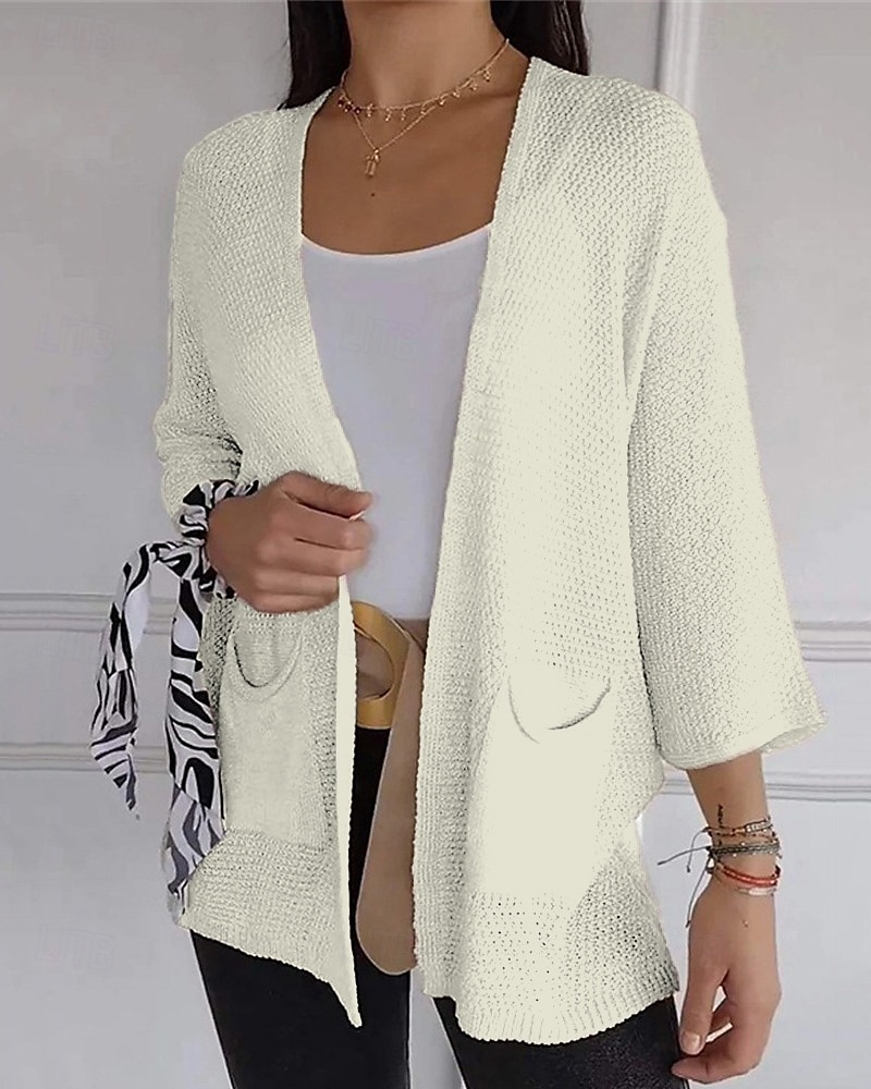 Pentru femei Pulover Bluza Modă Șic Stradă Zilnic Culoare solidă Striat Deschis frontal Tricotat Lungime Manșon 3/4 Topuri obișnuite Tricotat Concediu Ieșire Sfârșit de săptămână Verde Militar 2025 - $24.99 –P1