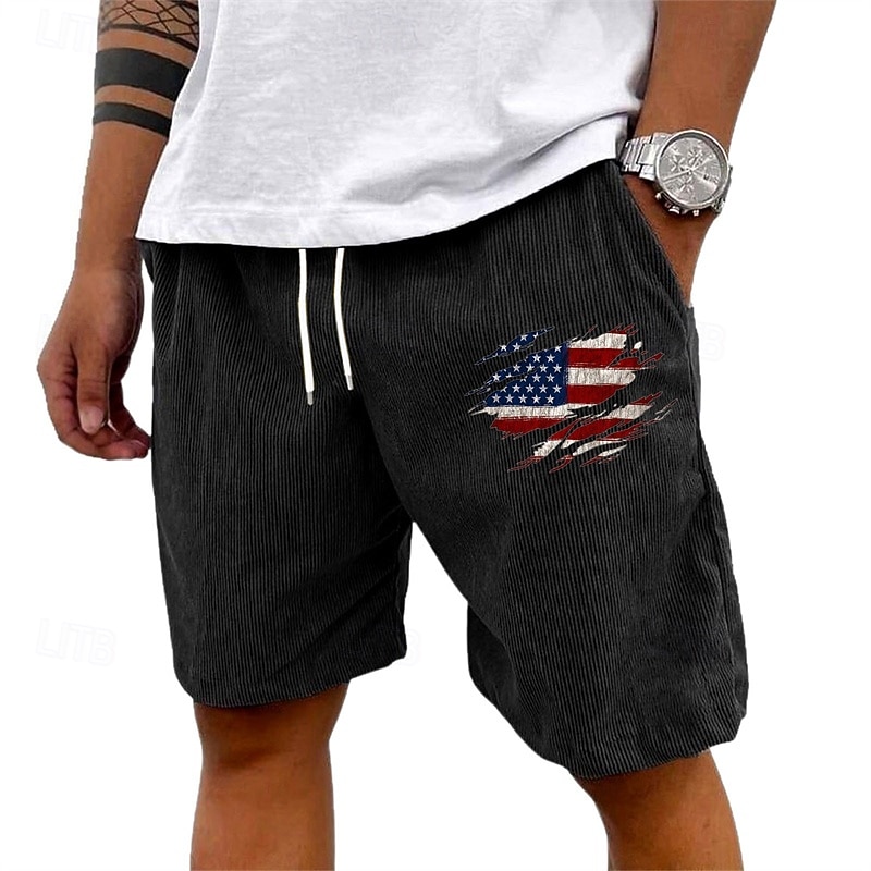 Men's Shorts Summer Shorts Casual Shorts Corduroy Shorts Pocket Elastic Waist Drawstring National Flag Comfort Breathable Short Outdoor Vacation Sport Casual Black White 2026 - $17.99 –P7