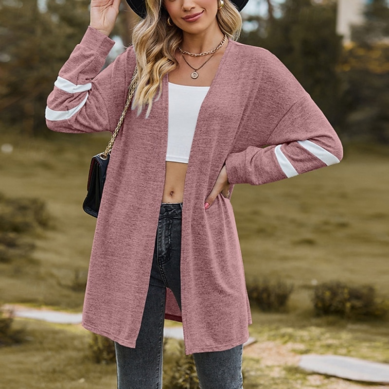 Pentru femei Pulover Bluza Modă Șic Stradă Zilnic Bloc Culoare Striat Deschis frontal Tricotat Manșon Lung Topuri lungi Tricotat Concediu Ieșire Sfârșit de săptămână Negru Roz Îmbujorat Toamnă Iarnă 2025 - $22.99 –P8