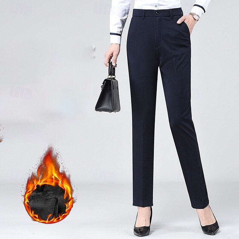 Damen Anzughose Streetwear Lässig Volle Länge Natürliche Taille Einfach Tasche Elastischer Bund Bequem Straße Ferien Wochenende Schwarz Dunkelmarine Winter Normale Passform 2025 - $22.99 –P5