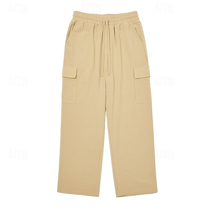 Per uomo Pantaloni di Lino Pantaloni Pantaloni Larghi Coulisse Elastico in vita Gamba Dritta Semplice Comodità Traspirante Lunghezza intera All'aperto Casuale Quotidiano Vacanza Moda Nero Bianco del 2025 a $30.99 –P7