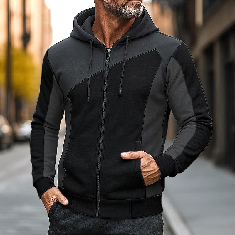 Per uomo Felpa con cappuccio Felpa con cappuccio a zip intera Felpa con cappuccio in pile Nero Bianco Rosso Borgogna Blu Con Cappuccio Semplice Patchwork Blocco di colore Sport & Outdoor Casuale del 2026 a $18.49 –P2