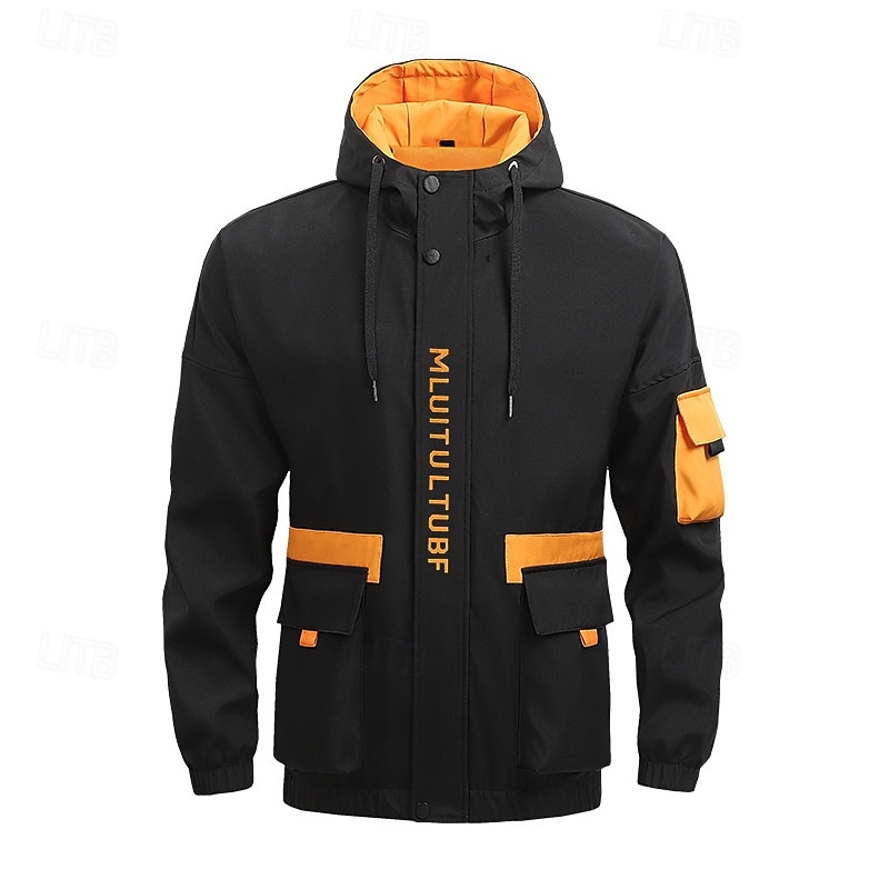 Herr Sportrock Regnrock Vindjacka Utomhus Ledigt Vattentät Vindtät jacka Dragkedja Ficka Vår Höst Ensfärgat Mode Streetwear Huva Normal Svart Orange Ljusgrå Jacka 2026 - $45.99 –P1