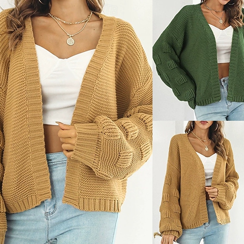 Femmes Cardigan Occasionnel Couleur Unie Épais Col en V Tricoté manche longue Hauts Réguliers Tricoter Quotidien Fête Sortir Jaune Vert Véronèse Automne Hiver de 2025 ? $24.99 –P1