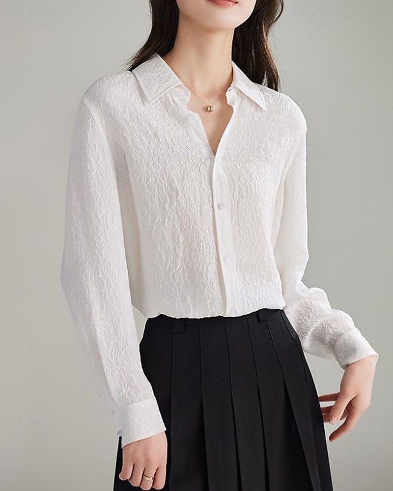 Női Ing Blúz Sima Modern Alkalmi Hosszú ujj Állógallér Normál felsők Napi Szabadság Gombok Fehér Ősz 2025 - $31.99 –P5
