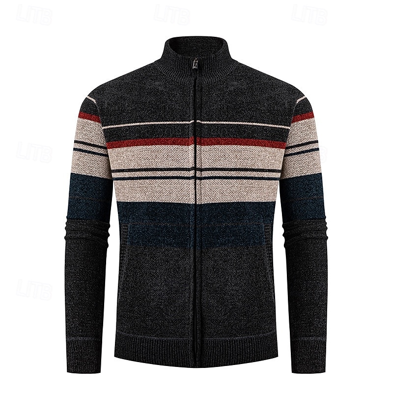 Herren Strickjacke Kurzer Pullover Reißverschluss-Pullover Strickpullover Gerippt Stricken Normale Oberteile Patchwork Tasche Farbblock Stehkragen Mode Klassisch Urlaub Alltagskleidung Bekleidung 2025 - $36.99 –P4