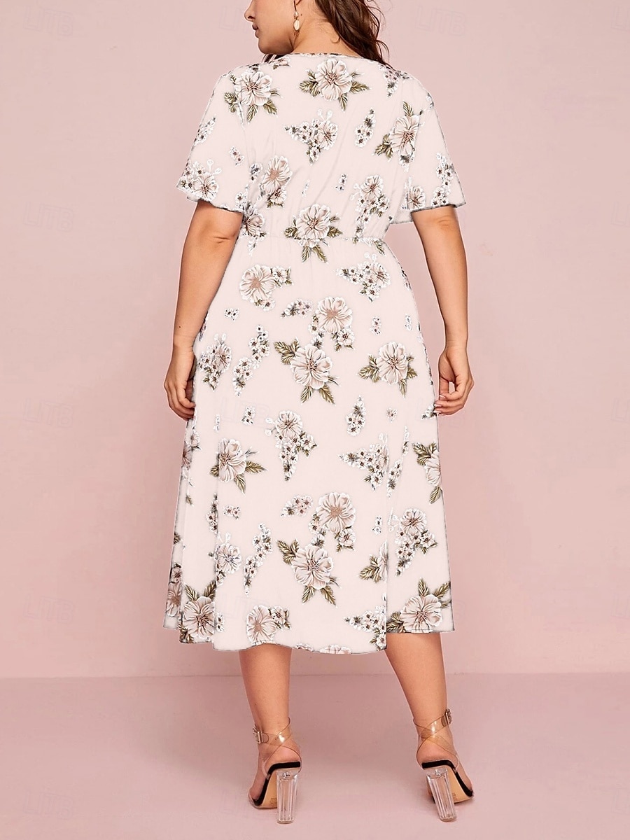 Pentru femei Mărime Plus Rochie casual Floral În V Manșon scurt Vară Primăvară Elegant Modă Modern Casual Rochii Midi Zilnic Concediu Rochie 2025 - $23.99 –P15