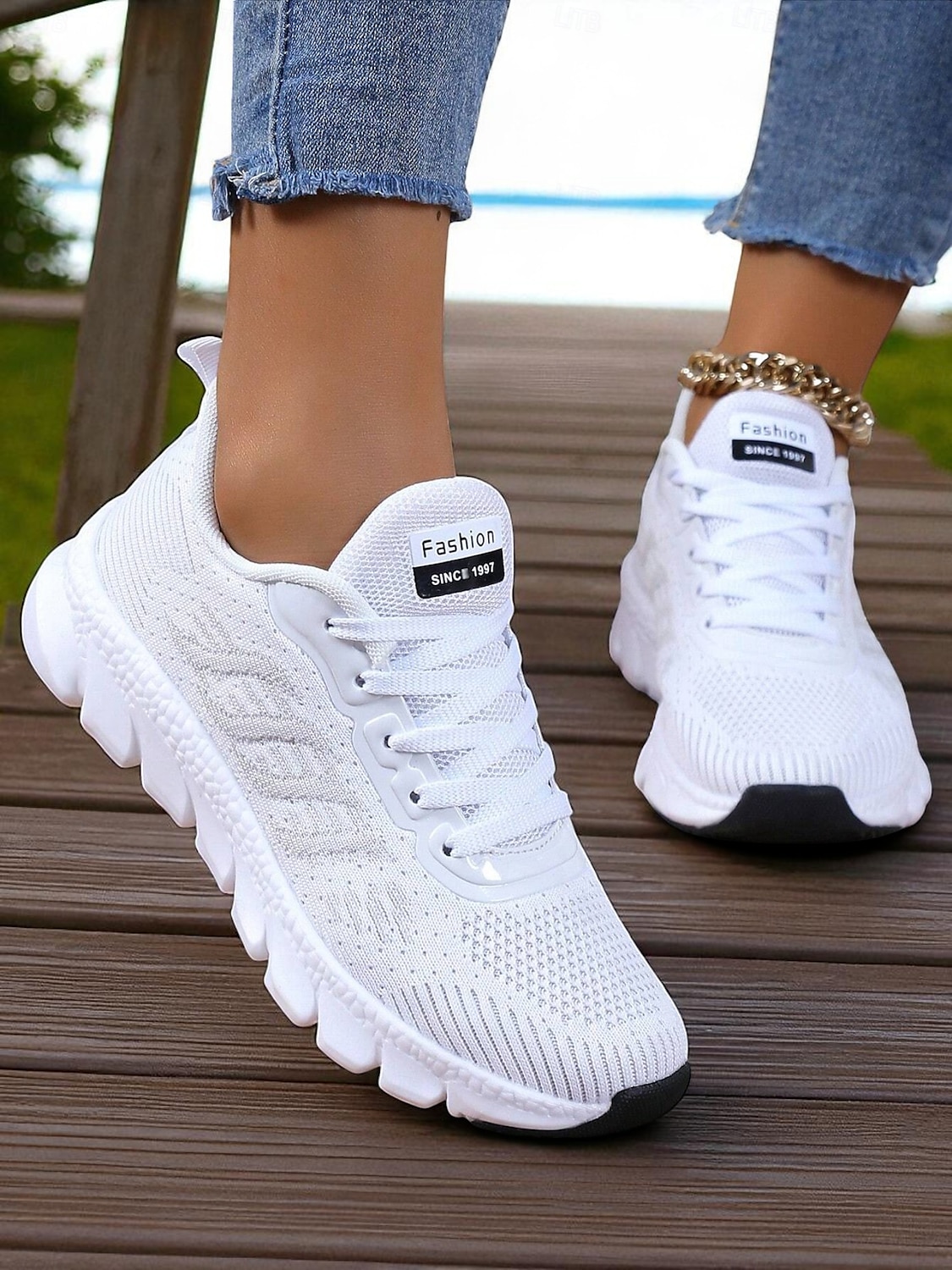 Dámské bílé běžecké tenisky z flyknit – lehké prodyšné boty na chůzi pro přechodné období z léta na podzim, sport a každodenní fitness 2025 - $26.99 –P4