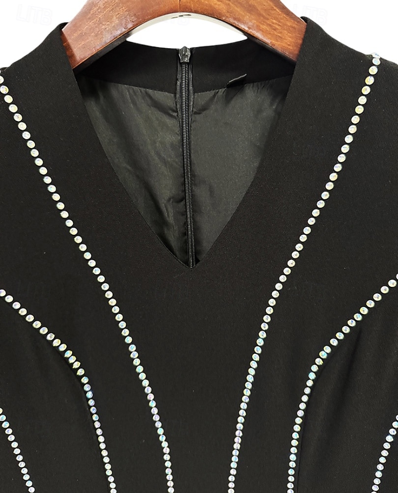 Black Tie Galakleid Etuikleid/Säulenkleid Abendkleid Smokingkleid formelle Abendparty bodenlang Langarm V-Ausschnitt Polyester mit Kristallen 2025 2025 - $135.99 –P5