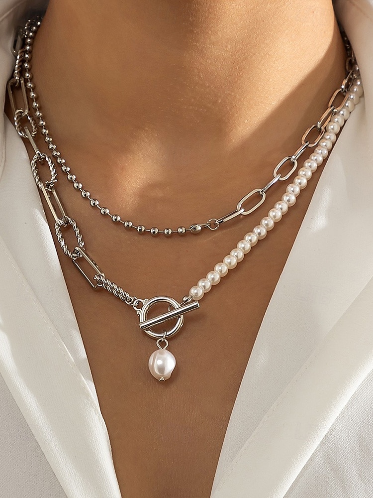 Collier femme en or à plusieurs couches et pendentif en perles – bijoux élégants en alliage pour cocktails, mariages et tenues de bureau de 2025 ? $11.99 –P3