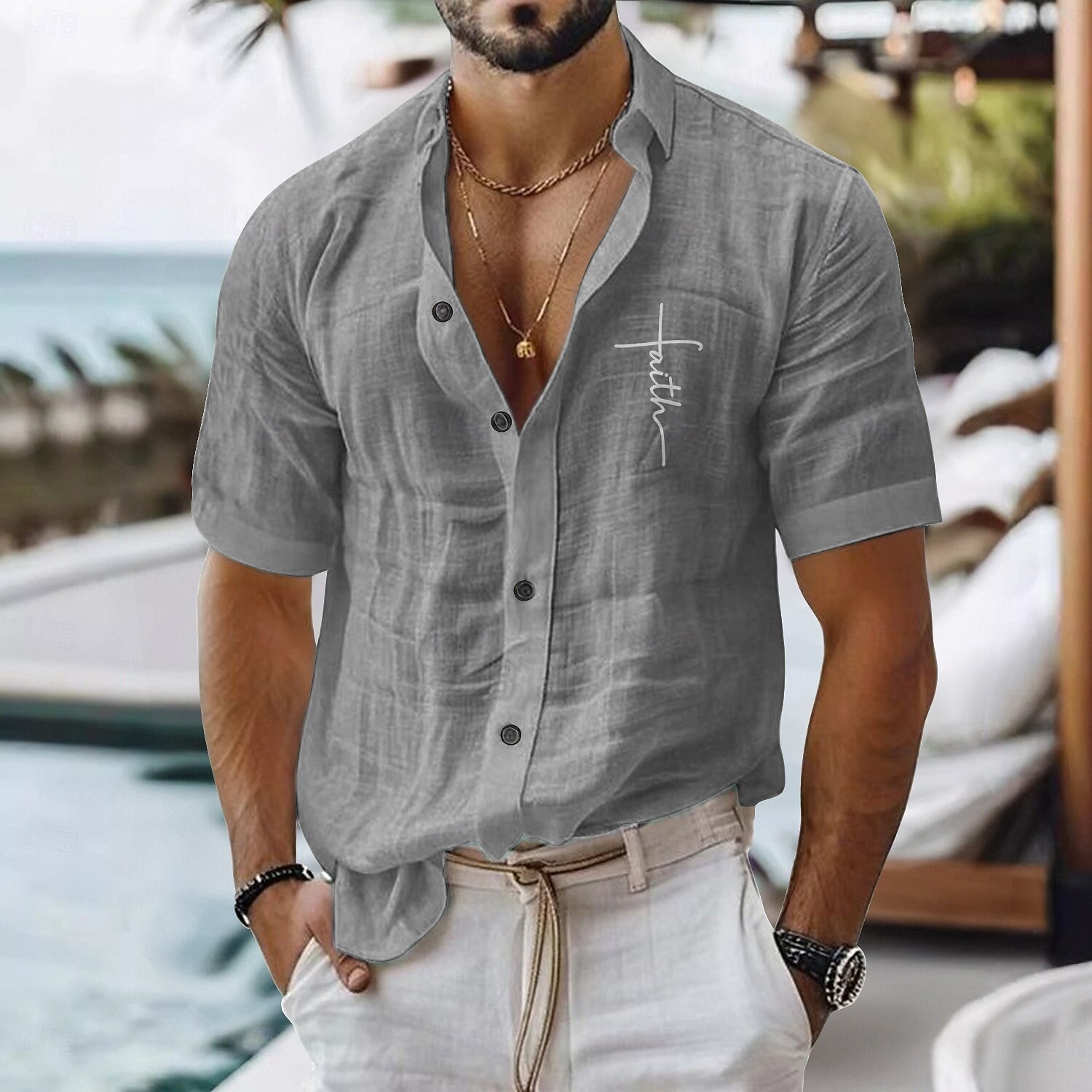 Per uomo Camicia di lino Camicia casual Camicia in cotone e lino Camicia con Bottoni Fede Vacanza Abbigliamento quotidiano Nero Bianco Verde chiaro Rosa Manica Corta Bavero Tutte le stagioni del 2025 a $22.99 –P7