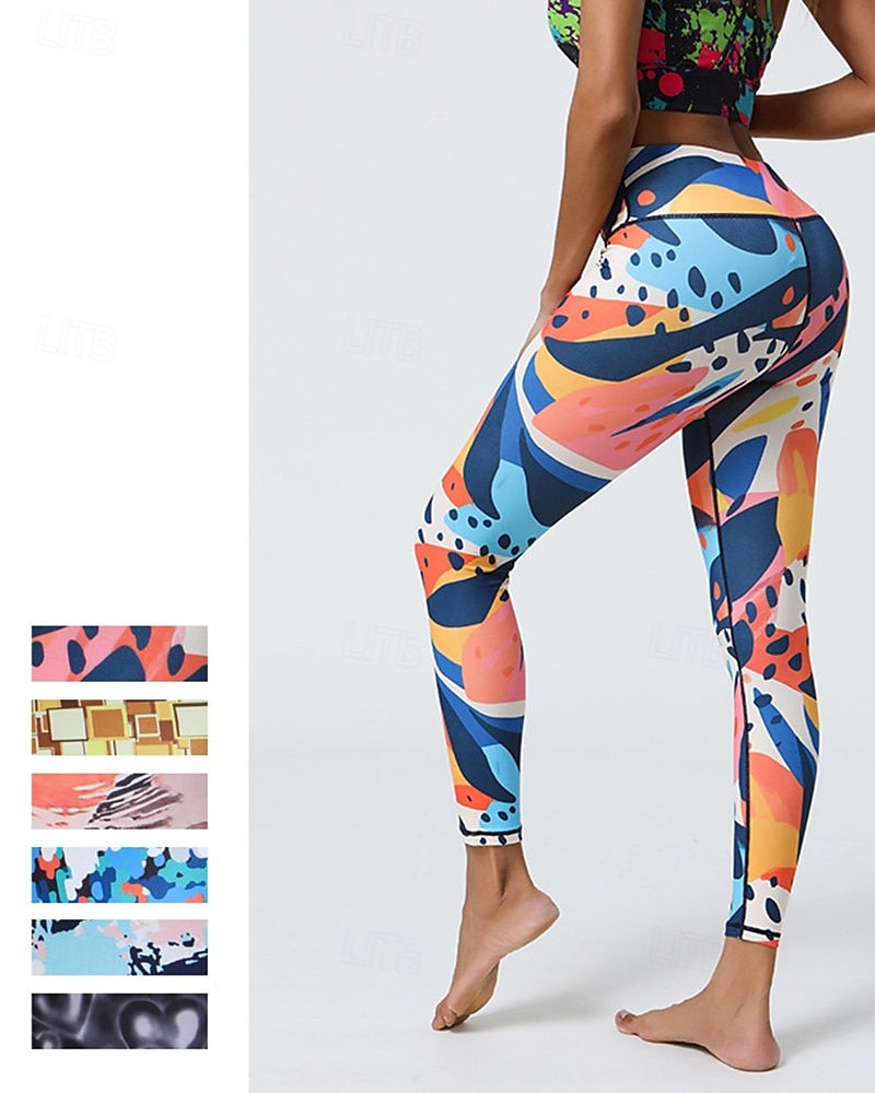 Mujer Leggings Capri Mallas Leggings de Yoga Control de barriga Alta cintura Gimnasio De Deporte Pilates Prendas de abajo Estampado Negro Amarillo Azul Otoño Deportes Ropa de Deporte Ajuste ceñido 2025 - $16.49 –P1
