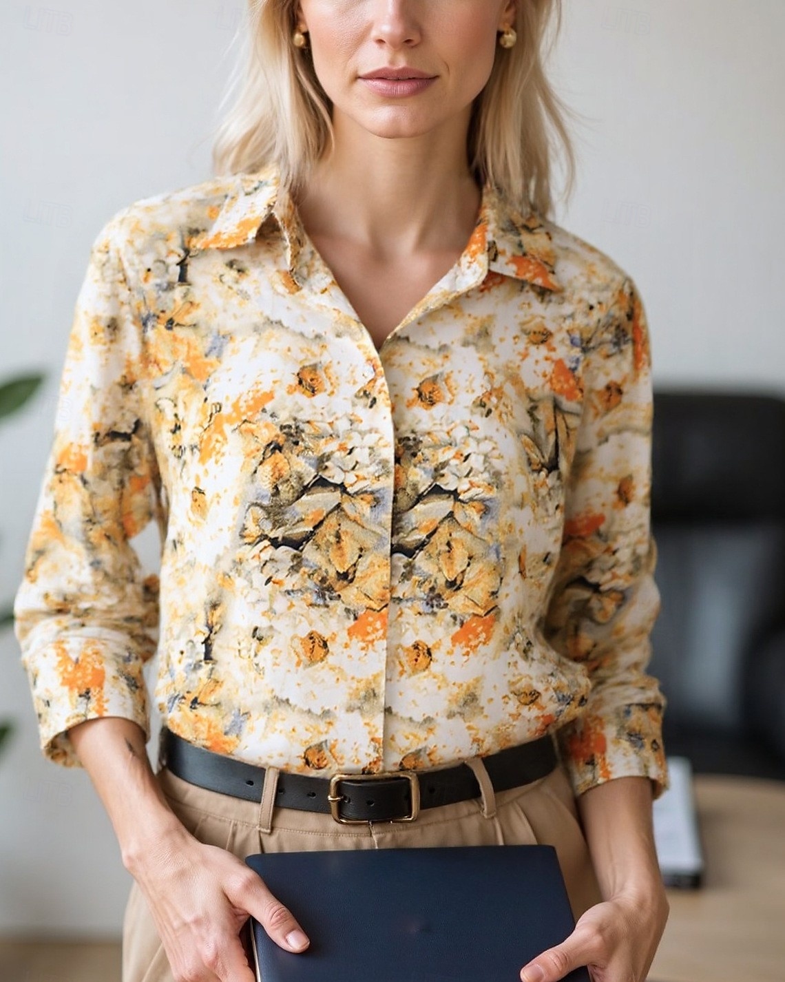 Damen Bluse Elegante Oberteile Chiffon Tops Blumen Farbblock Elegant Täglich Stilvoll Langarm Hemdkragen Normale Oberteile Arbeit Täglich Knöpfe Druck Gelb Rosa Rote Braun Beige Frühling, Herbst 2025 - $26.99 –P2