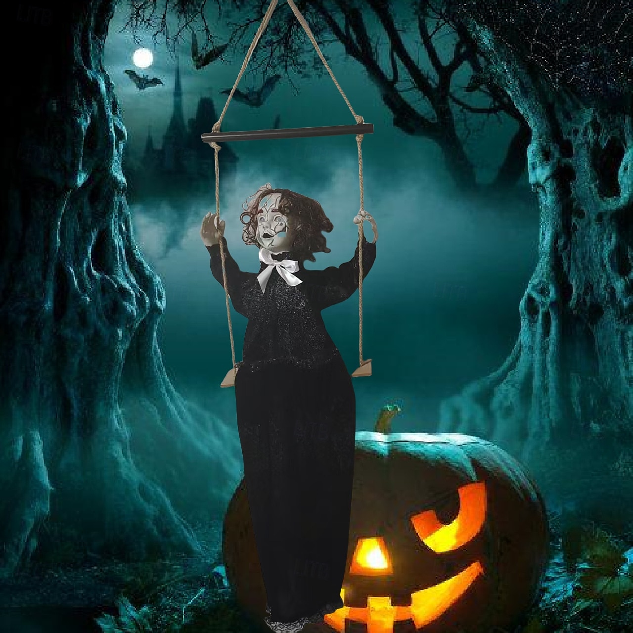 Decorazione per esterni di Halloween, grande altalena per ragazza fantasma, suono luminoso, scena horror del 2025 a $213.39 –P2