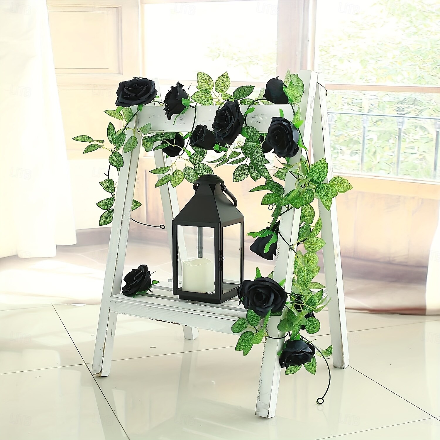 Guirnalda de rosas artificiales negras de 78 pulgadas, flores artificiales de plástico para colgar en la mesa, centro de mesa, carpa, espejo, decoración multifuncional para el hogar, Halloween, 2025 - $20.99 –P5