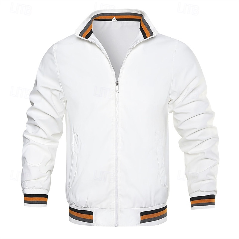 Men's Lightweight Jacket Casual Jacket Vacation Daily Pocket Spring Fall Color Block Fashion Classic Stand Collar Regular Black White Navy Blue Orange Army Green Jacket 2025 - $35.99 –P2